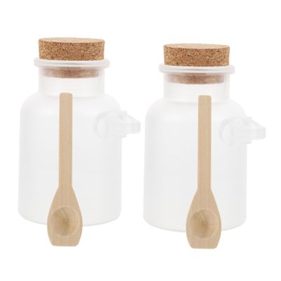 OFFSCH White Powder Storage Bottles, 2-Pack, PP and Wood, Sealed, Portable