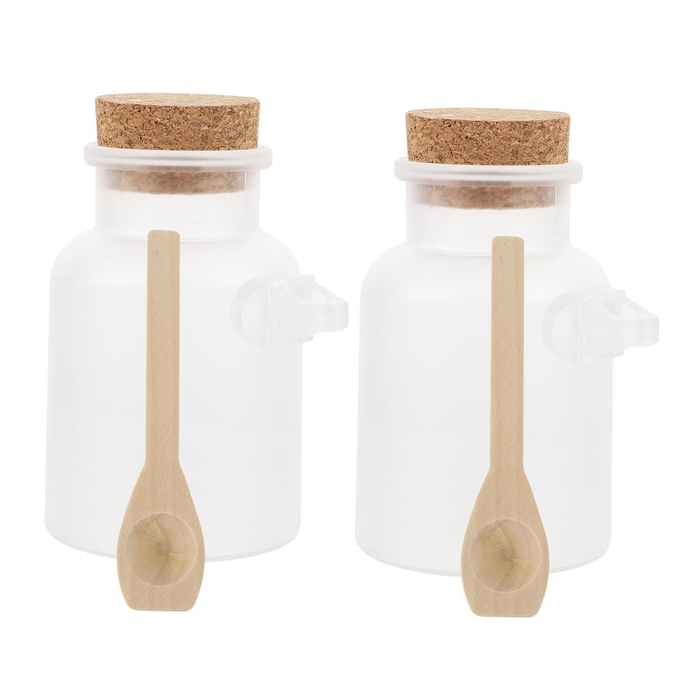 OFFSCH White Powder Storage Bottles, 2-Pack, PP and Wood, Sealed, Portable