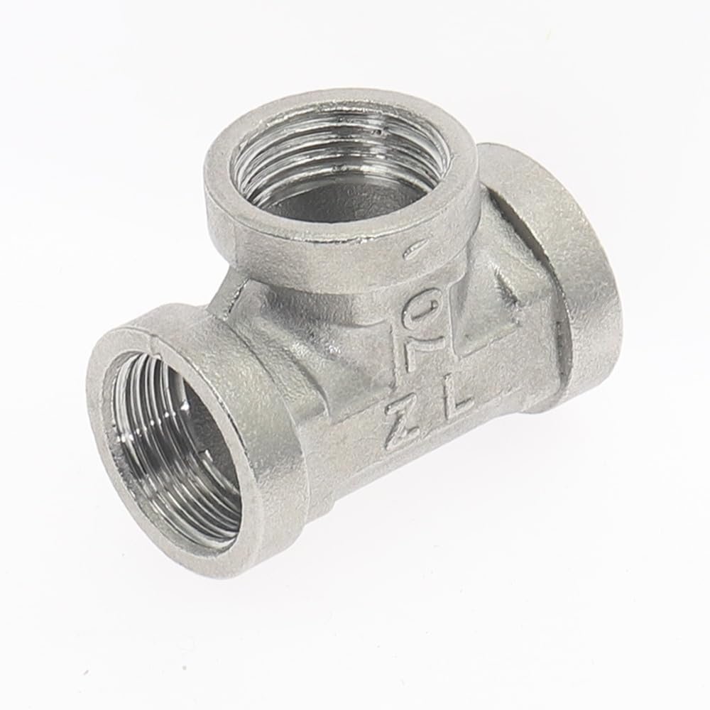 1-Piece Stainless Steel DN15 1/2" Female/Male Thread Tee Fitting Adapter Coupler (FFF)