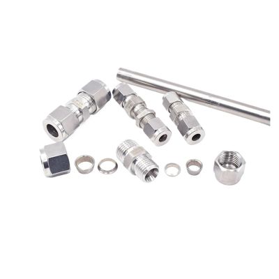 304 Stainless Steel Double-Ferrule Tube Fitting Connector for 3, 4, 6, 8, 10, and 12 mm; 1/8, 1/4, 3/8, and 1/2 in OD Pipe (4 mm)