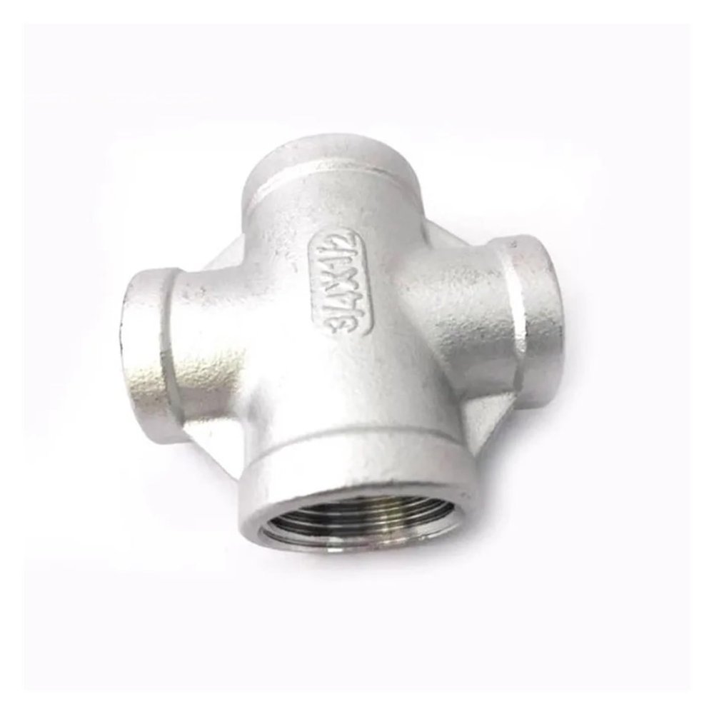304 Stainless Steel 4-Way Cross Pipe Fitting Adapter, Female Thread, 1/2" to 1-1/2"