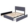 I0I&I0I Platform Bed with Pull-Out Trundle and 2 Drawers, Linen Upholstery, Gray, 203 x 140 x 115 cm view 4