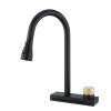 Pull-Out Kitchen Faucet with Waterfall Spout, 3 Spray Functions, Black view 1