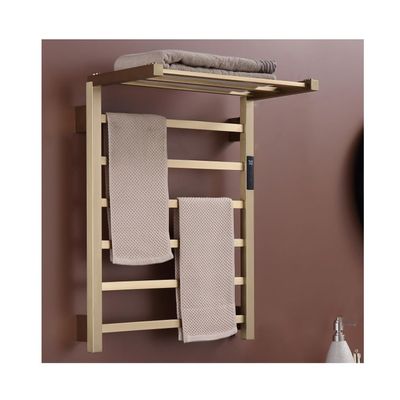 WRJAHCG Electric Stainless Steel Towel Warmer, Wall-Mounted, with Top Shelf, Brushed Gold, Hardwired