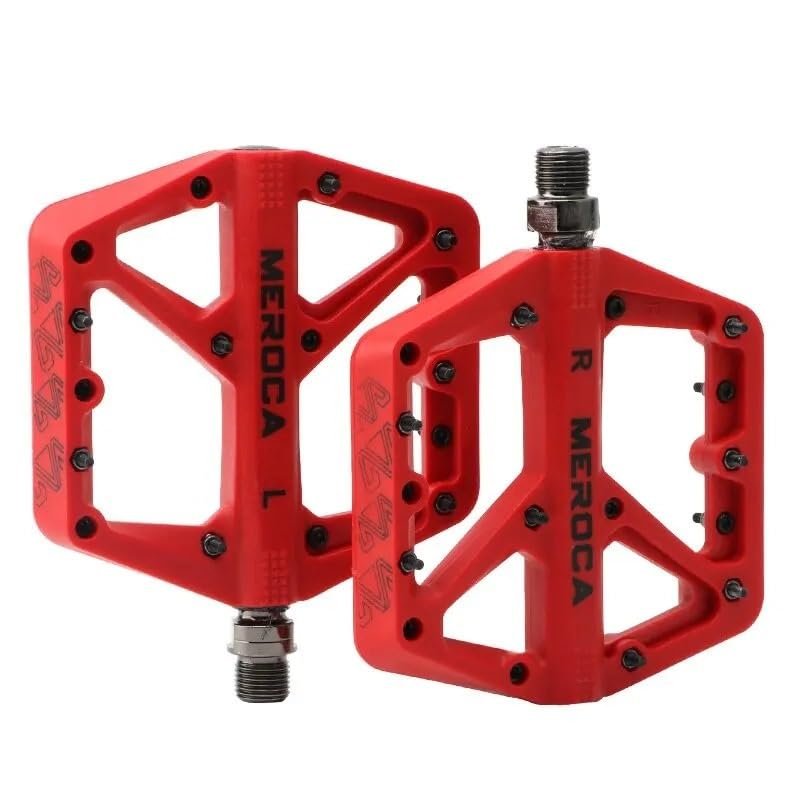WANGSHAOWEI Bicycle Pedals, Widened Nylon-Fiber Platform, Ultralight Bearings, BMX MTB, Red