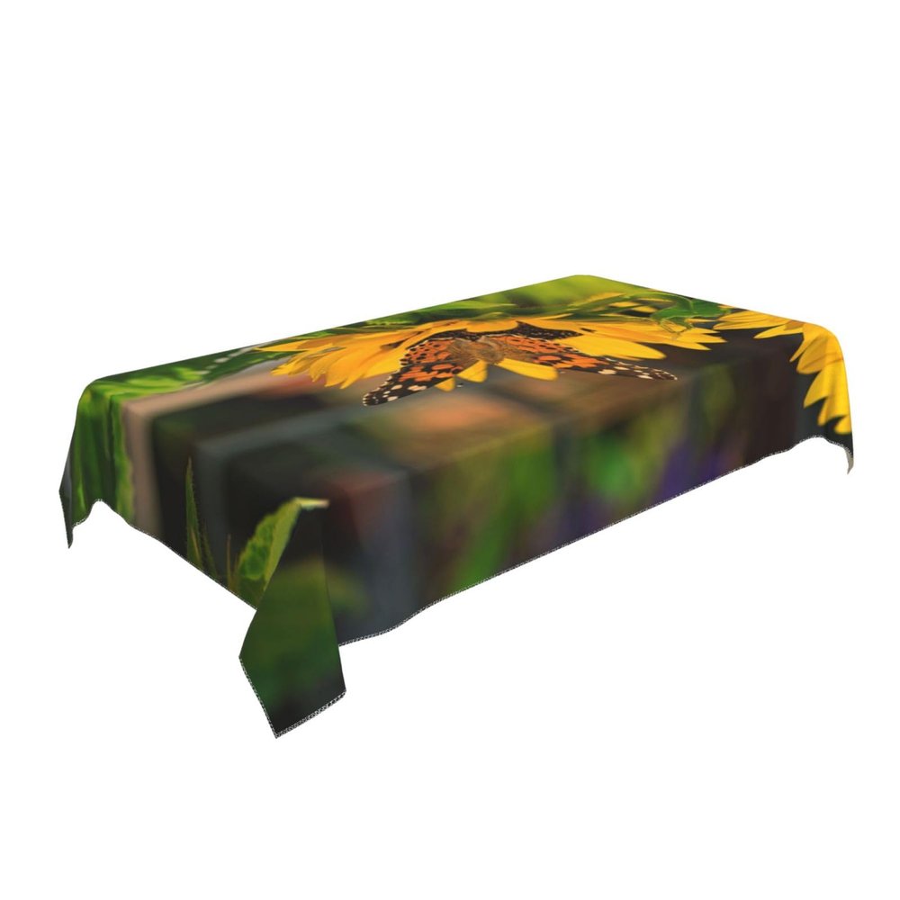 AUBKFELD Rectangular Sunflower and Butterfly Tablecloth, 140 x 90 cm