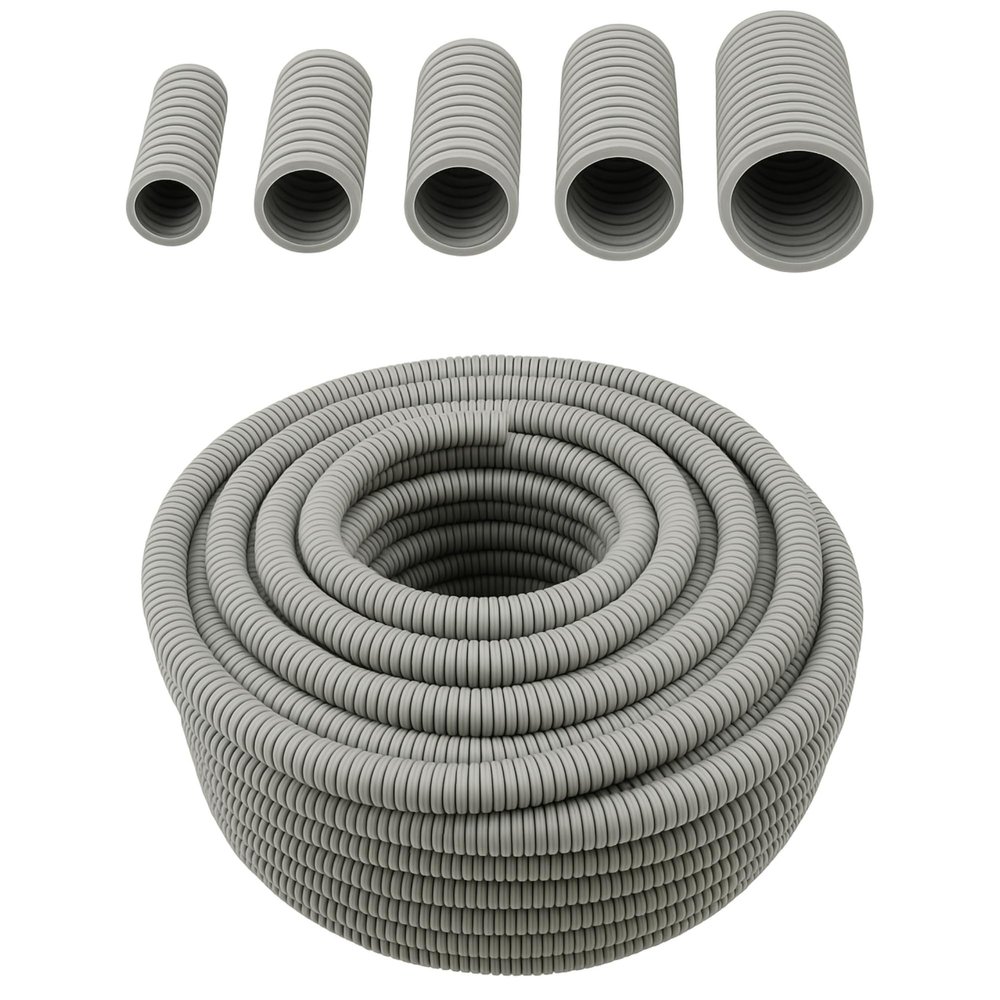 Megaa store Flexible Corrugated Conduit with/without Pull Wire, 320N, M16–M40, UV-Resistant, 32 mm ID/40 mm OD, 25 m