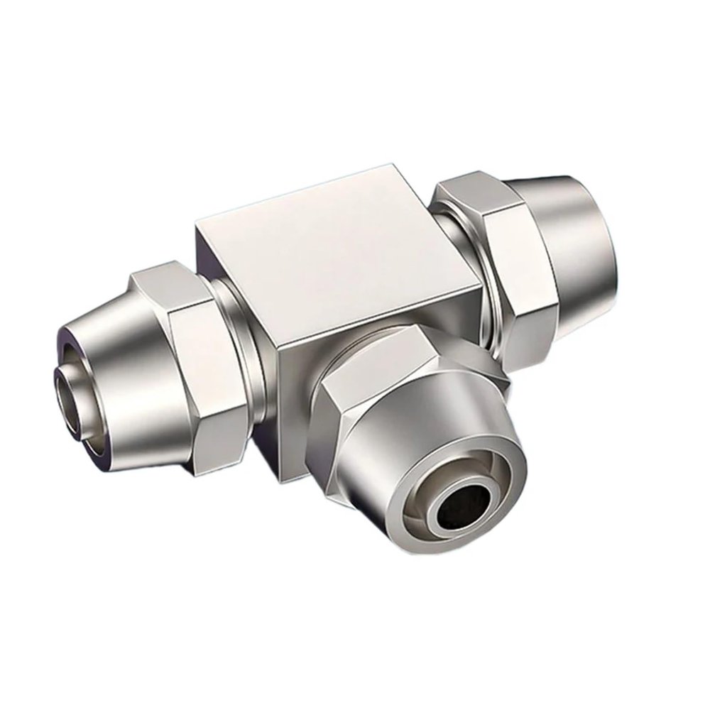 1-Piece Pneumatic Fitting PE4/6/8/10/12/14/16 Quick-Twist Tee, Copper, Nickel-Plated, High-Voltage Lock Female Connector EKFBQBGW (KL-PE6)