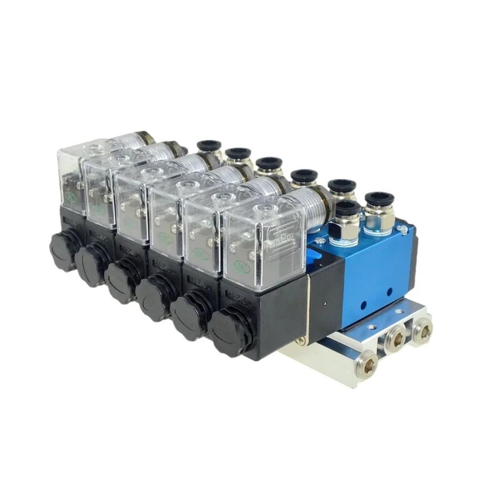 Pneumatic 4V210-08 Solenoid Valve Manifold Base, Multi-Way Fitting, 3 Stations, 8 mm–6 mm Hose, AC 220 V