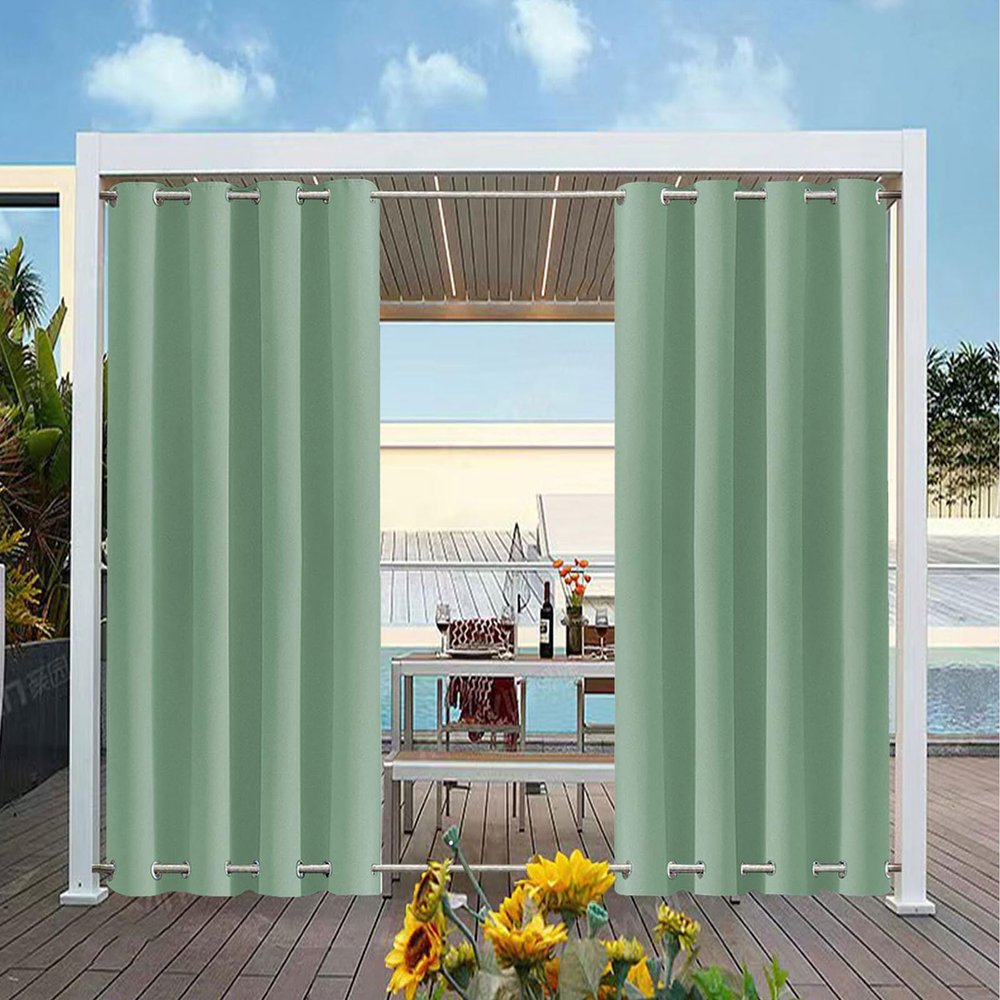 TECDOTO Waterproof Outdoor Curtain for Patio, Thermal-Insulated Privacy Curtain with Top and Bottom Grommets, 1 Panel, Light Green, W183 x H150 cm