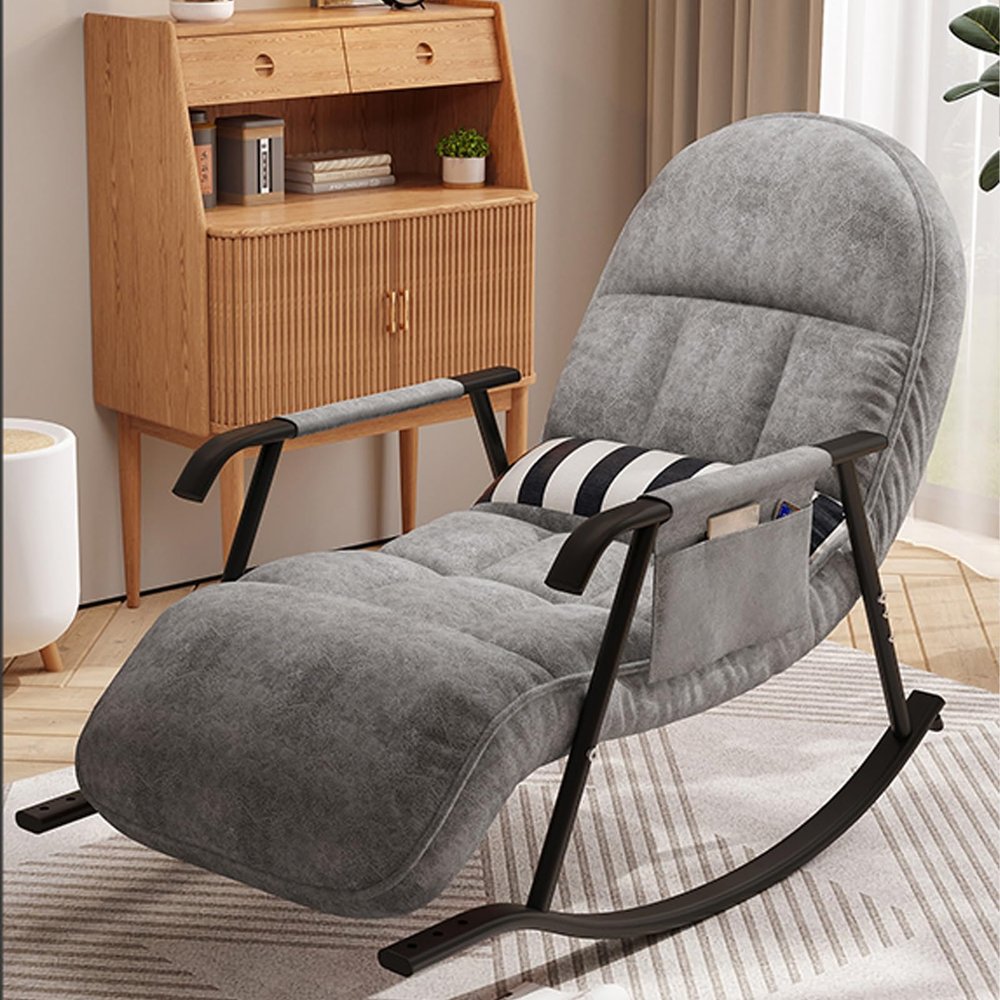 Comfortable Indoor Rocking Chair for Bedroom and Living Room, 136 kg Capacity, Padded Cushion, Dark Gray