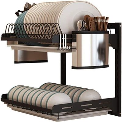JvFbjLF Black 201 Stainless Steel Wall-Mounted Dish Rack, 2 Tiers