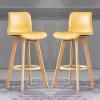 Set of 2 Yellow Faux Leather Bar Stools with Adjustable Swivel Wooden Legs, 61 cm view 1