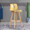 Set of 2 Yellow Faux Leather Bar Stools with Adjustable Swivel Wooden Legs, 61 cm view 2