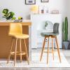 Set of 2 Yellow Faux Leather Bar Stools with Adjustable Swivel Wooden Legs, 61 cm view 3