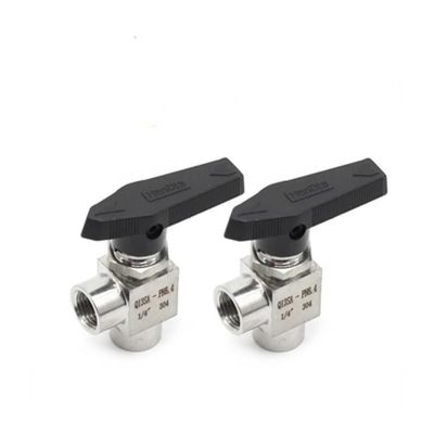 Right-Angle Ball Valve, 1/8", 1/4", 3/8" or 1/2" Female G Thread, 304 Stainless Steel, High Pressure (DN 10)