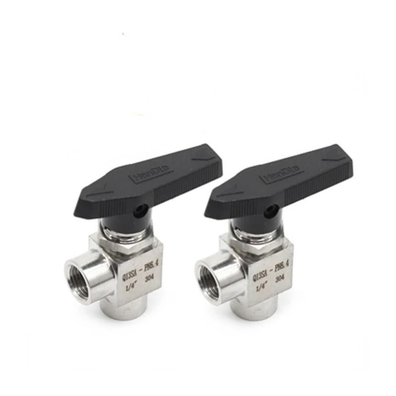 Right-Angle Ball Valve, 1/8", 1/4", 3/8" or 1/2" Female G Thread, 304 Stainless Steel, High Pressure (DN 10)