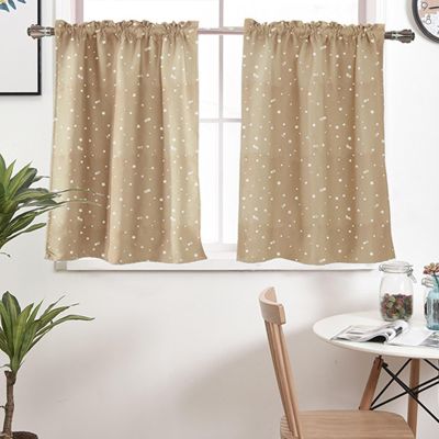 Aotiwe Khaki Star Kitchen Curtain, 74 x 90 cm, Set of 2
