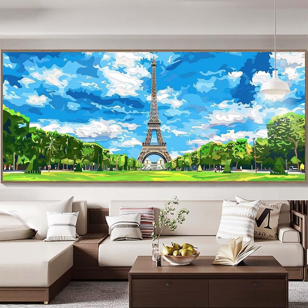 Paint by Numbers for Adults, Eiffel Tower Landscape, 50 x 100 cm, Unframed