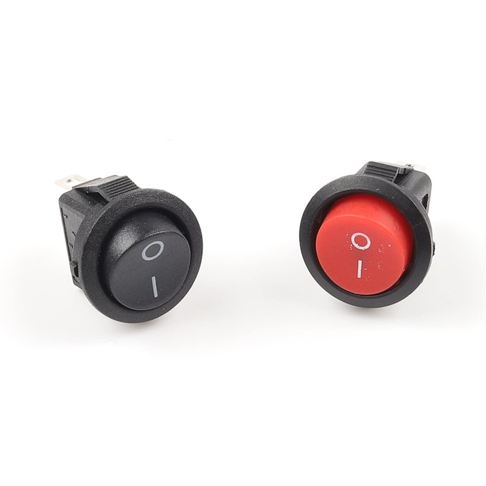 5-Pack KCD1-105 Small Round Boat Rocker Switches, 2-Pin ON/OFF, Red and Black