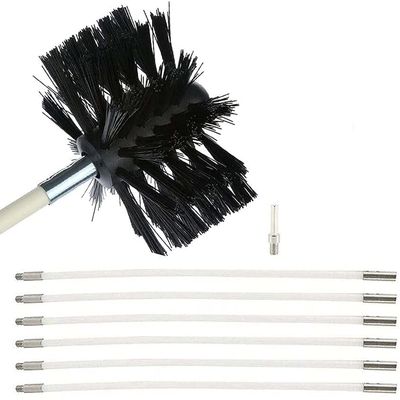 Chimney Brush Rod Set, Dryer Vent Cleaning Set, 1 Nylon Brush Head with 9 Flexible 410 mm Rods, for Fireplace/Dryer Vent/Range Hood (6 Rods, 410 mm)