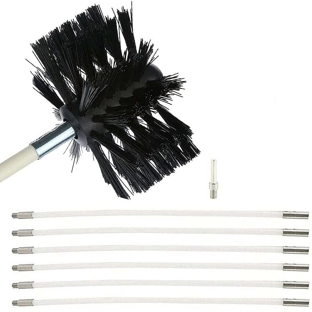 Chimney Brush Rod Set, Dryer Vent Cleaning Set, 1 Nylon Brush Head with 9 Flexible 410 mm Rods, for Fireplace/Dryer Vent/Range Hood (6 Rods, 410 mm)