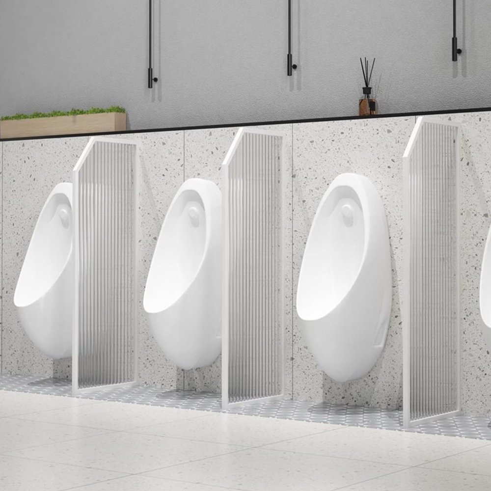 Changhong Glass Urinal Partition, Wall-Mounted, with Stainless Steel Mount, 160 cm, White