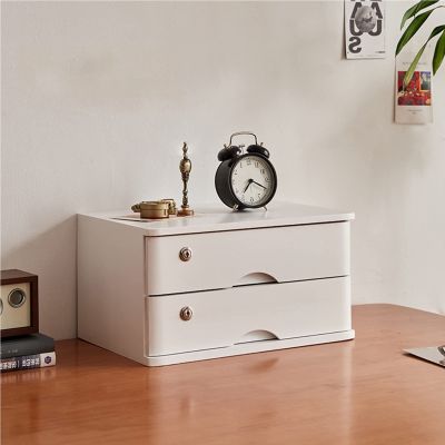 Wooden Desktop Storage Box with Lockable Drawers