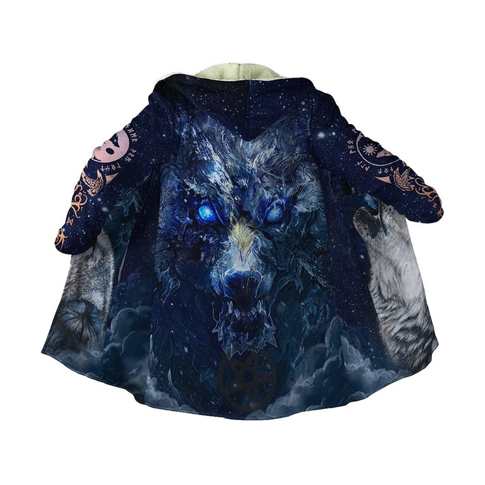 Viking Men's Hooded Winter Cape with 3D Nordic Print