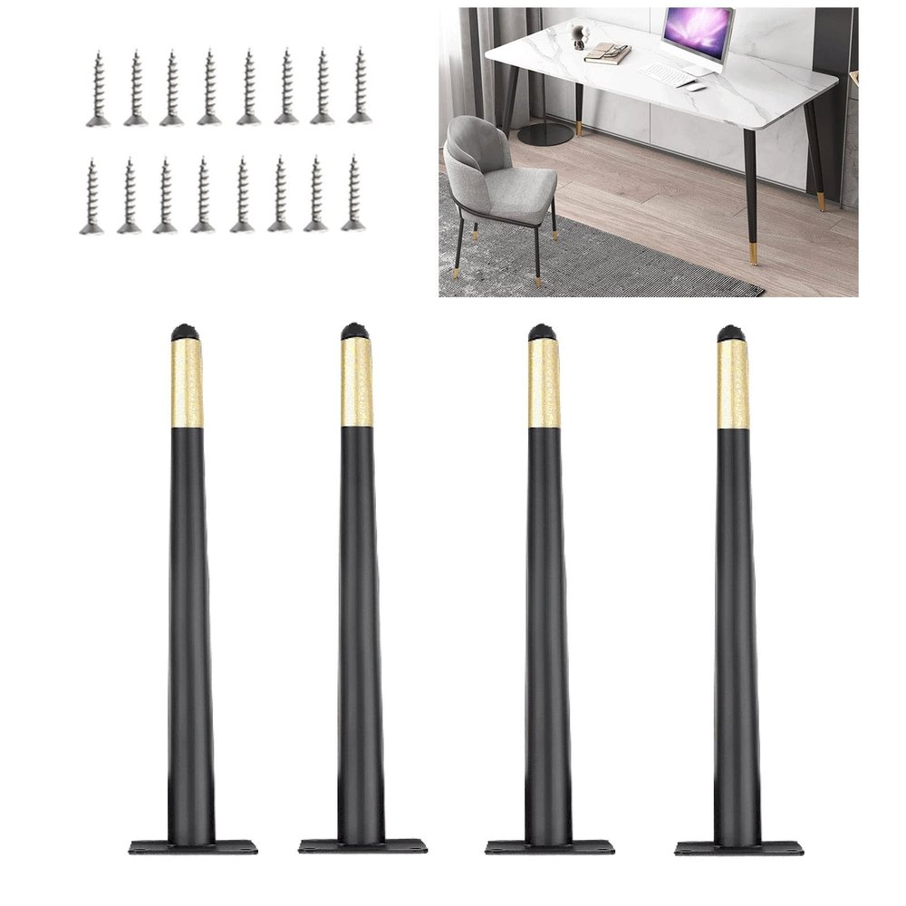 AGHXYSQ 4-Pack 28-Inch Black and Gold Metal Table Legs