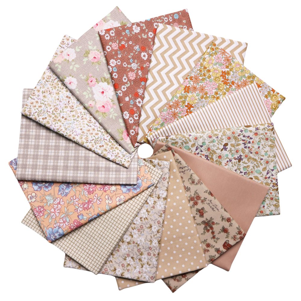 Nodsaw Cotton Fabric Bundle, 18 x 22 in, for Quilting, Sewing, Patchwork & Crafts, Vintage Style, Light Brown, 14 Pieces