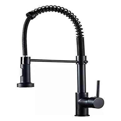 Single-Handle Pull-Down Spring Kitchen Faucet, Matte Black, Hot and Cold, 360° Swivel
