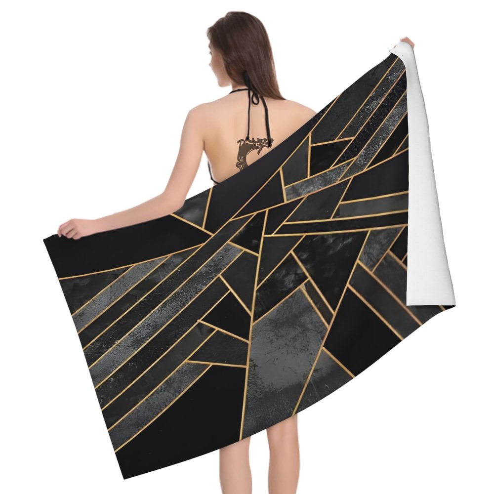 Leichong Microfiber Beach Towel, Geometric Polygon, 3D Modern Marble Design, 100 x 200 cm