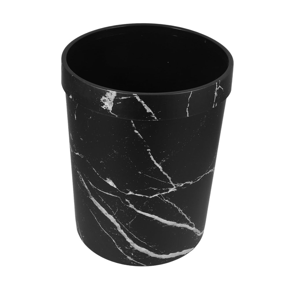 VILLFUL Marble-Effect PP Wastebasket for Office and Living Room, Black