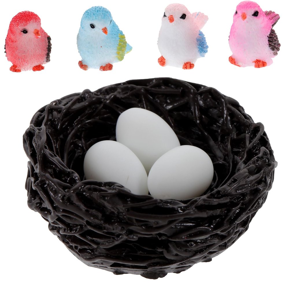 Cabilock Resin Bird Ornament with Cute Nest and Egg, Compact Garden Decor