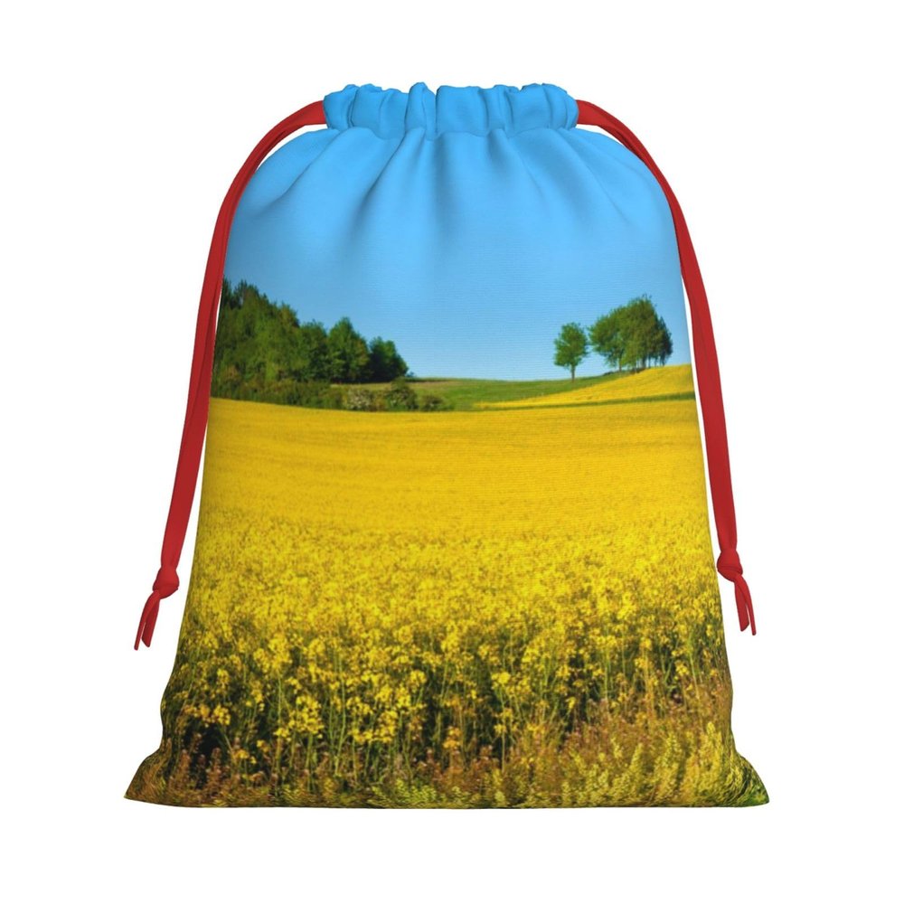Canola Flower Field Drawstring Gift Bag, Soft Velvet, Reusable