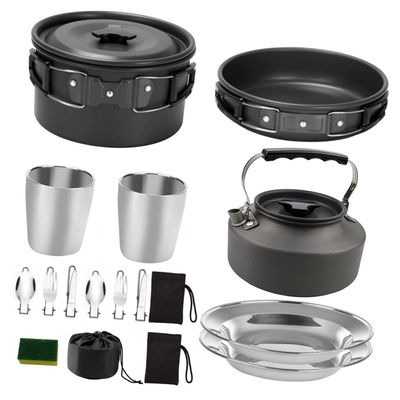 NAMOARLY Camping Cookware Set for One Person with Folding Handle