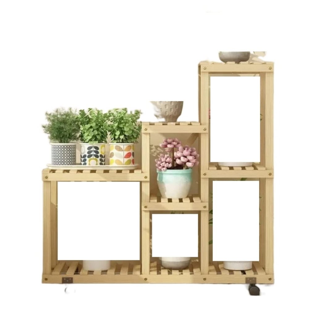 SUNMME Wooden Plant Stand, Tiered Flower Rack for Indoor and Outdoor Use, Patio and Garden (Blue/Brown, 65 x 65 x 25 cm; Solid Color, 90 x 90 x 25 cm)