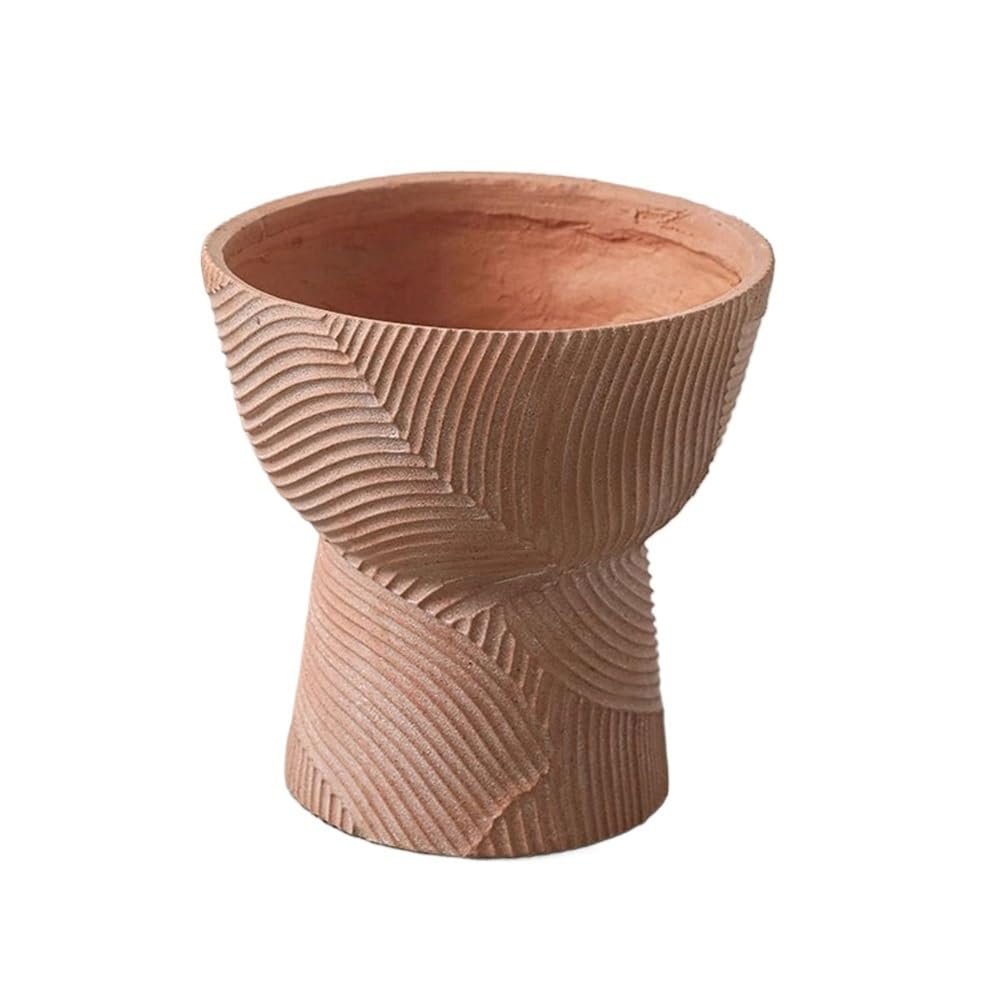 yixinzi-2024 Medium Pink Tall-Footed Planter with Line Texture