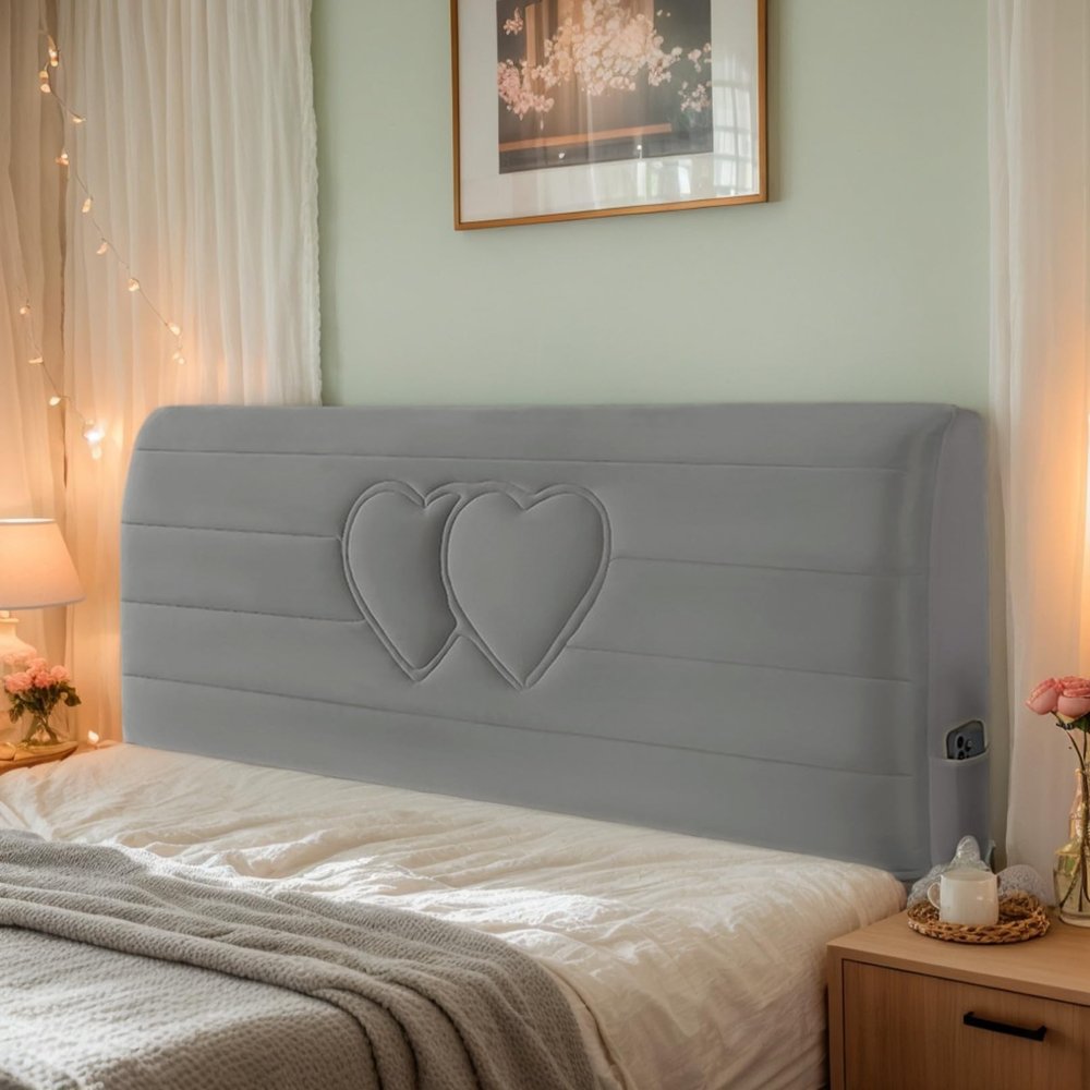 DOSYCOVUR Velvet Headboard Cover for Single, Double and King-Size Beds, Washable, Dustproof, Gray, 120 cm
