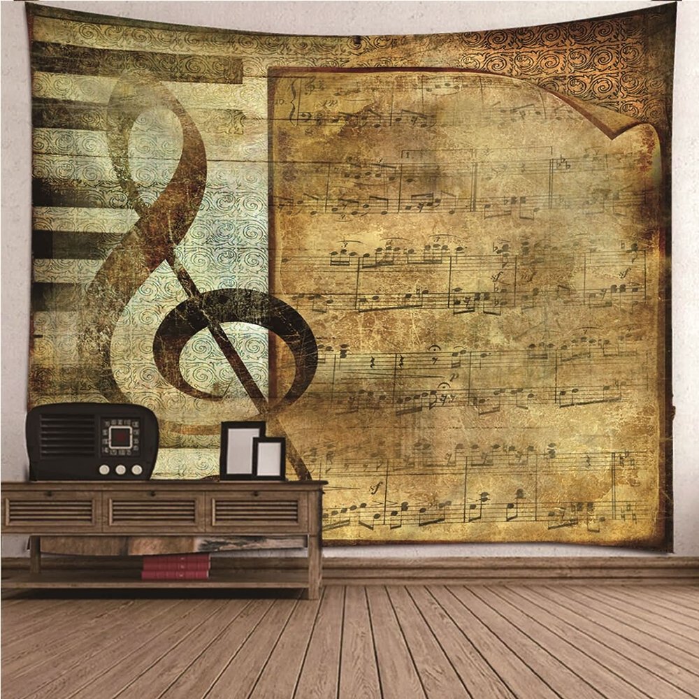 Homxi Outdoor Wall Tapestry, 260 x 240 cm, Brown Music Symbol Pattern
