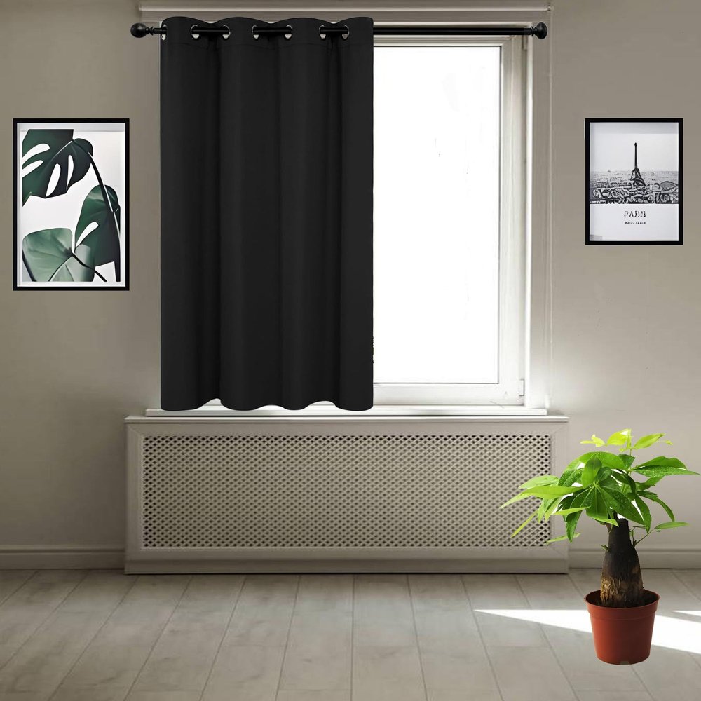 JIAHAO Blackout Eyelet Curtain 200 x 135 cm, Opaque, Black