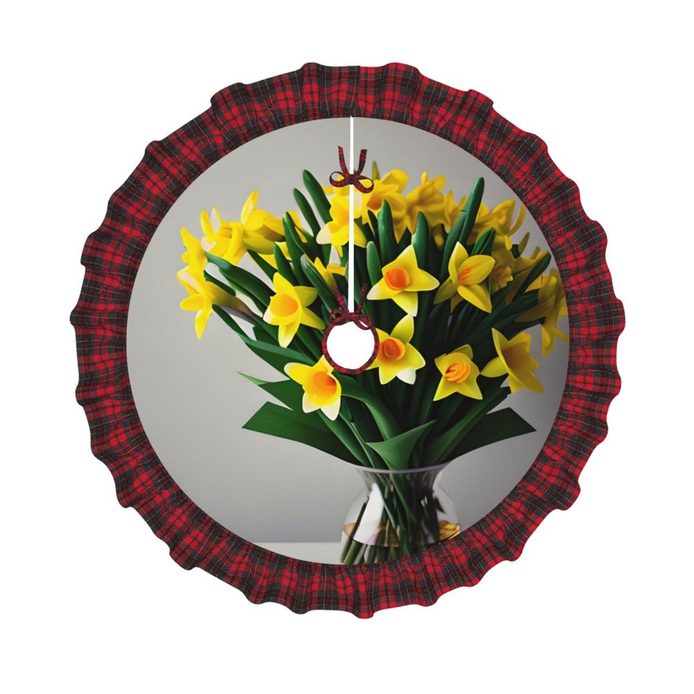 Daffodil Bouquet Plaid Christmas Tree Skirt