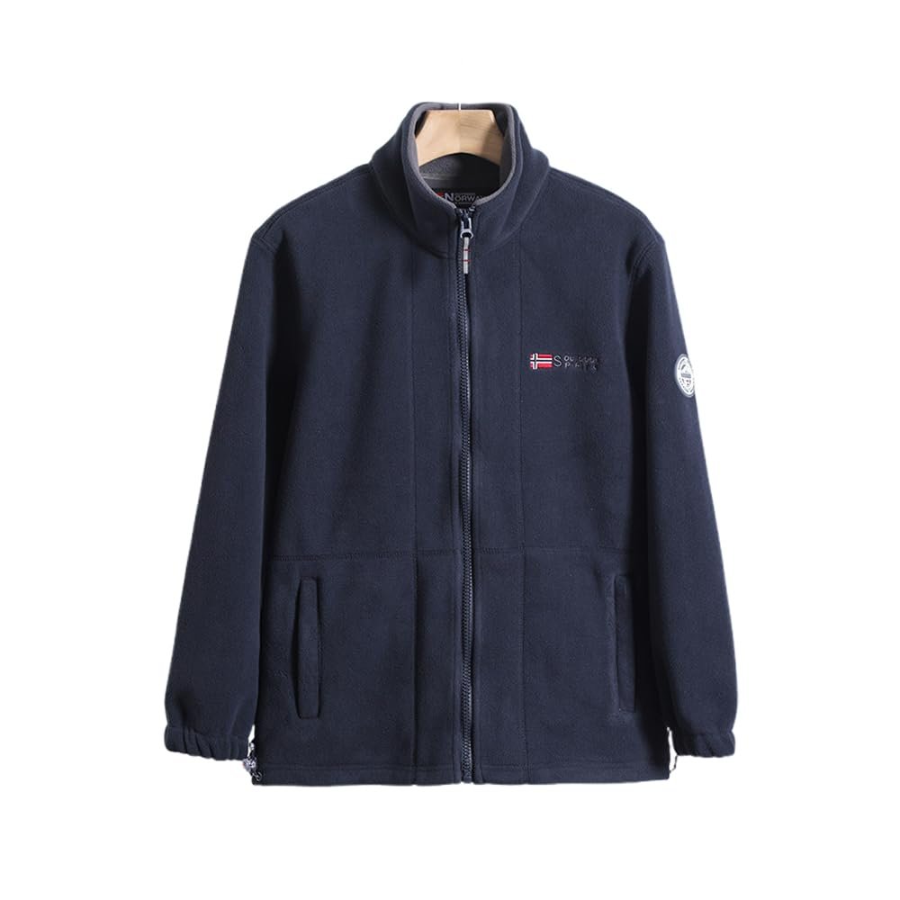 BFDSGWQ Men's Two-Layer Hooded Fleece Jacket with Full-Zip and Pockets (Blue, M)
