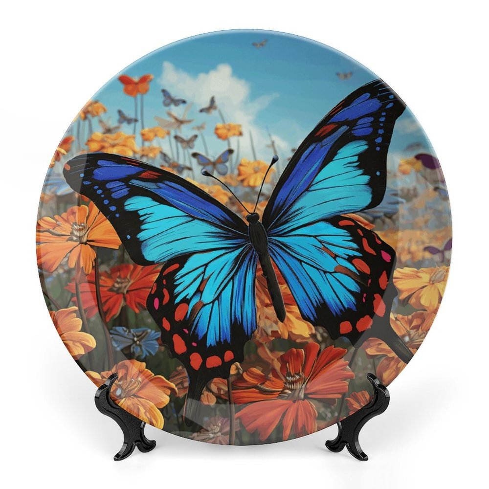 NONHAI Decorative Bone China Butterfly Plate, 6 in, with Display Stand