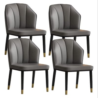 Dining Chairs with High Back, PU Leather, Metal Legs, Dark Gray, Set of 4