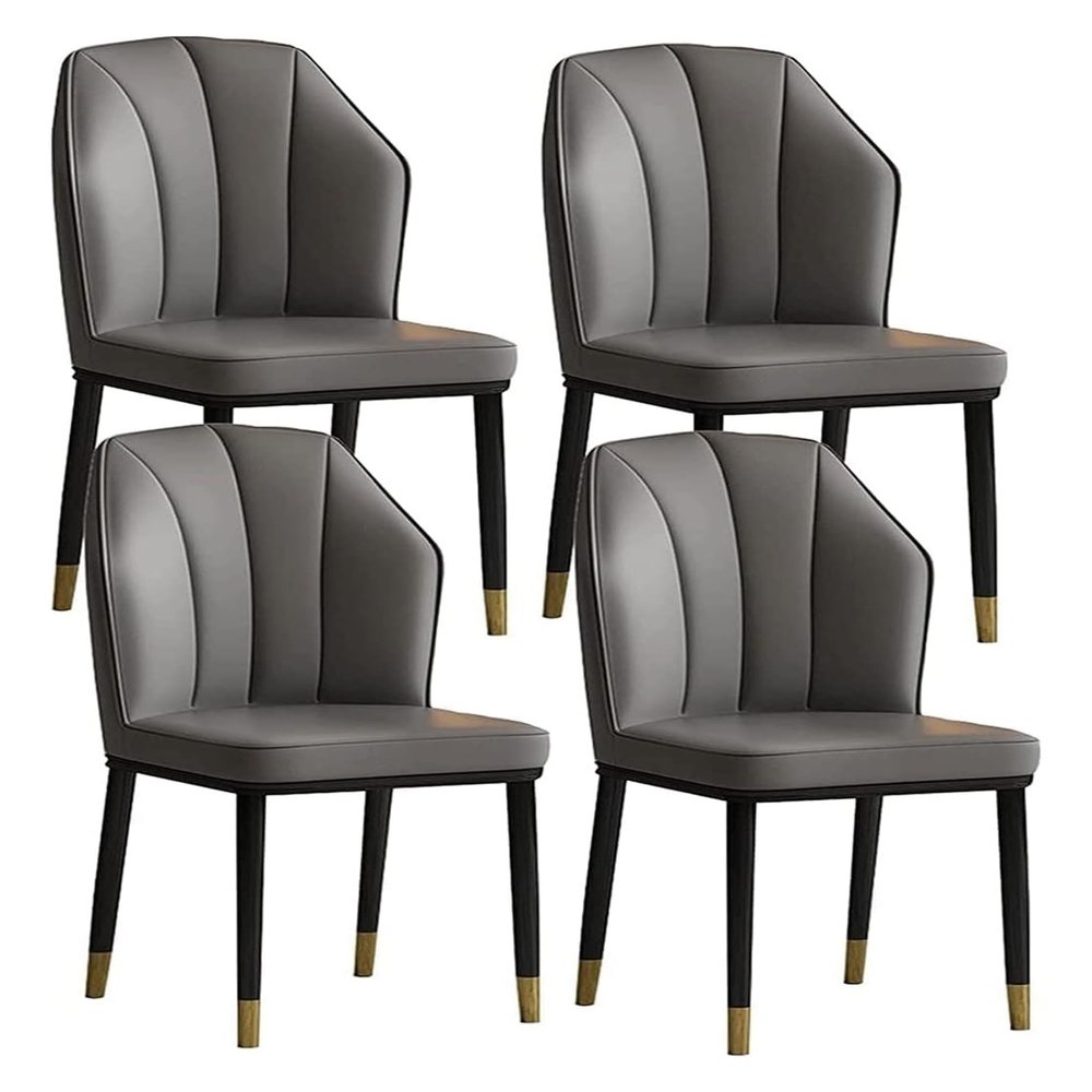 Dining Chairs with High Back, PU Leather, Metal Legs, Dark Gray, Set of 4