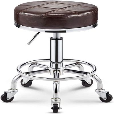 Height-Adjustable Compact Swivel Stool with Wheels, Round Wheel Design