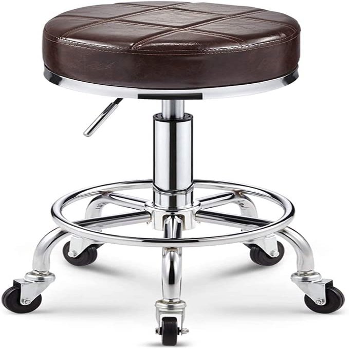 Height-Adjustable Compact Swivel Stool with Wheels, Round Wheel Design