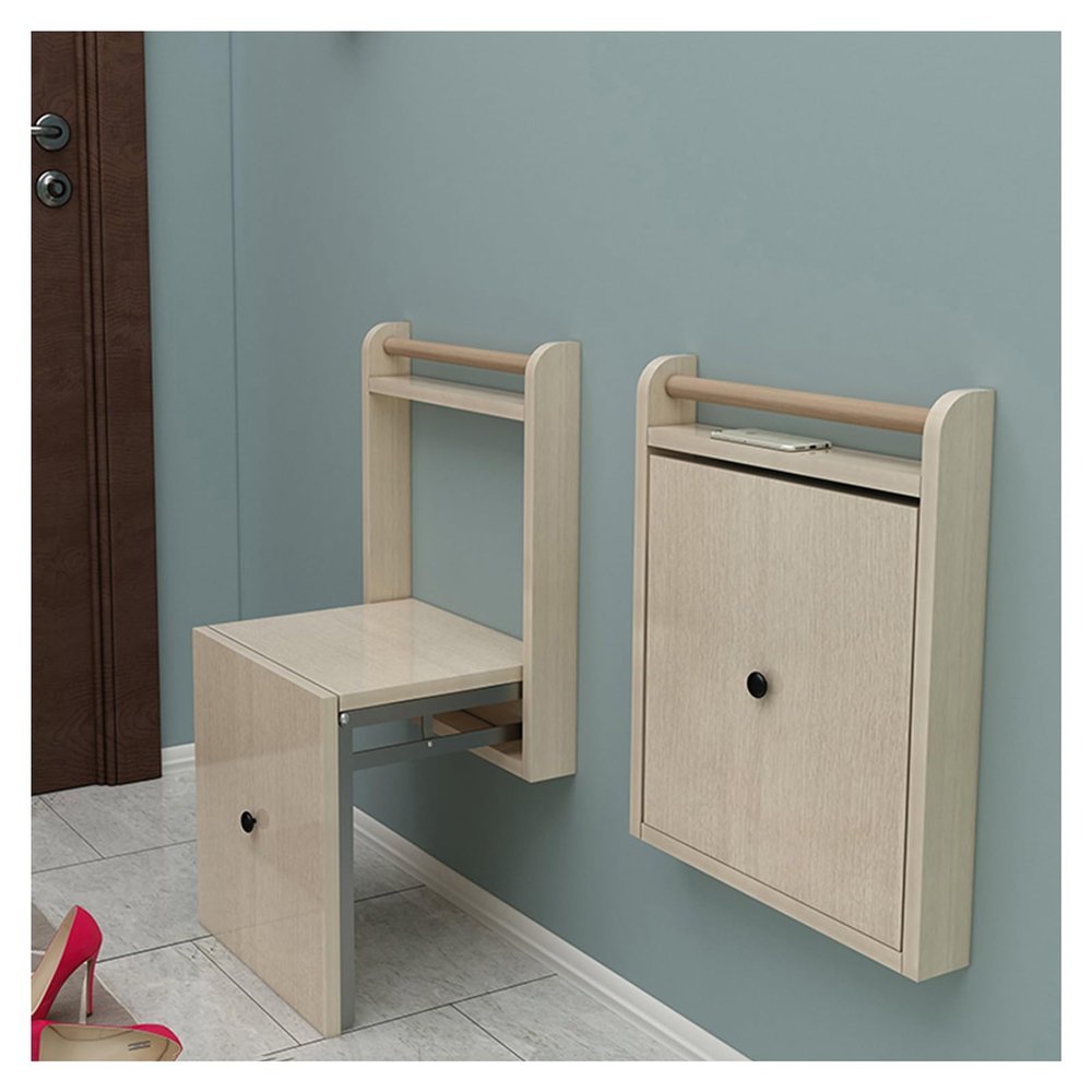 Wall-Mounted Folding Chair with Armrests, Slim Hidden Design, 150 kg Capacity, Paint-Free, Steel Hardware Included (Oak)